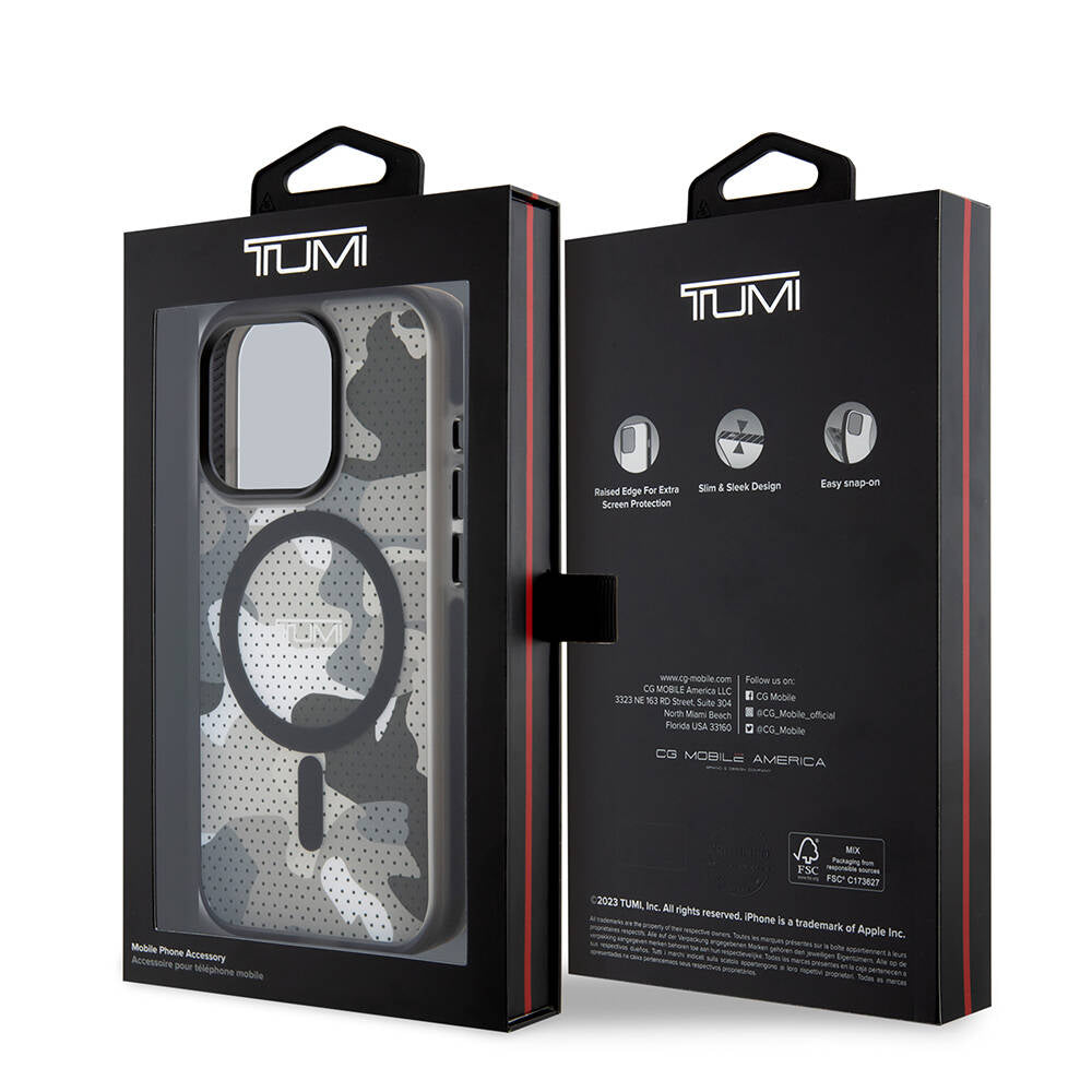 Apple iPhone 15 Pro Kılıf TUMI Orjinal Lisanslı Magsafe Şarj Özellikli Buzlanmış Saydam Ağ Kamuflajı Desenli Kapak Siyah