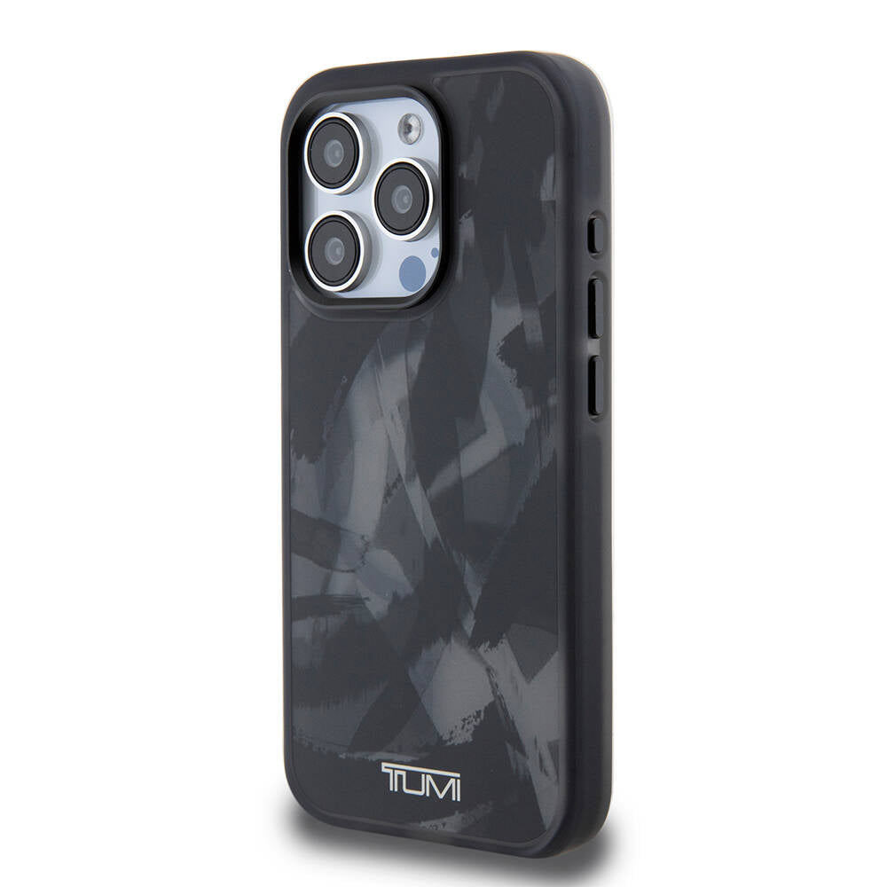 Apple iPhone 15 Pro Kılıf TUMI Orjinal Lisanslı Magsafe Şarj Özellikli Buzlanmış Saydam Fırça Kamuflajı Desenli Kapak Siyah