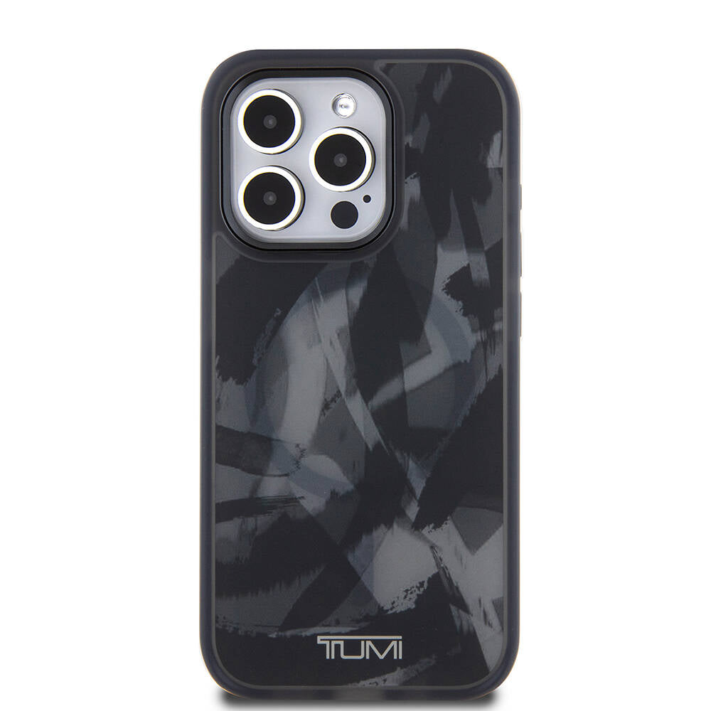 Apple iPhone 15 Pro Kılıf TUMI Orjinal Lisanslı Magsafe Şarj Özellikli Buzlanmış Saydam Fırça Kamuflajı Desenli Kapak Siyah