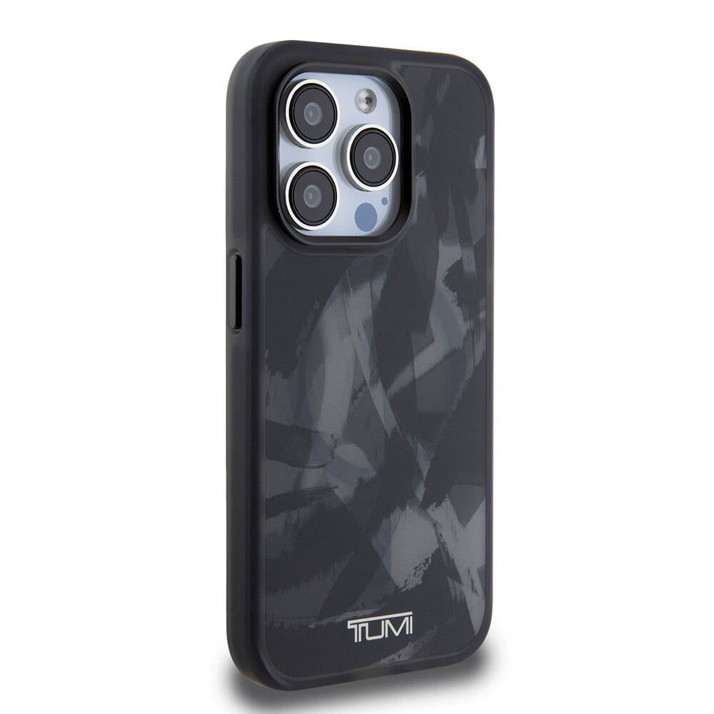 Apple iPhone 15 Pro Kılıf TUMI Orjinal Lisanslı Magsafe Şarj Özellikli Buzlanmış Saydam Fırça Kamuflajı Desenli Kapak Siyah