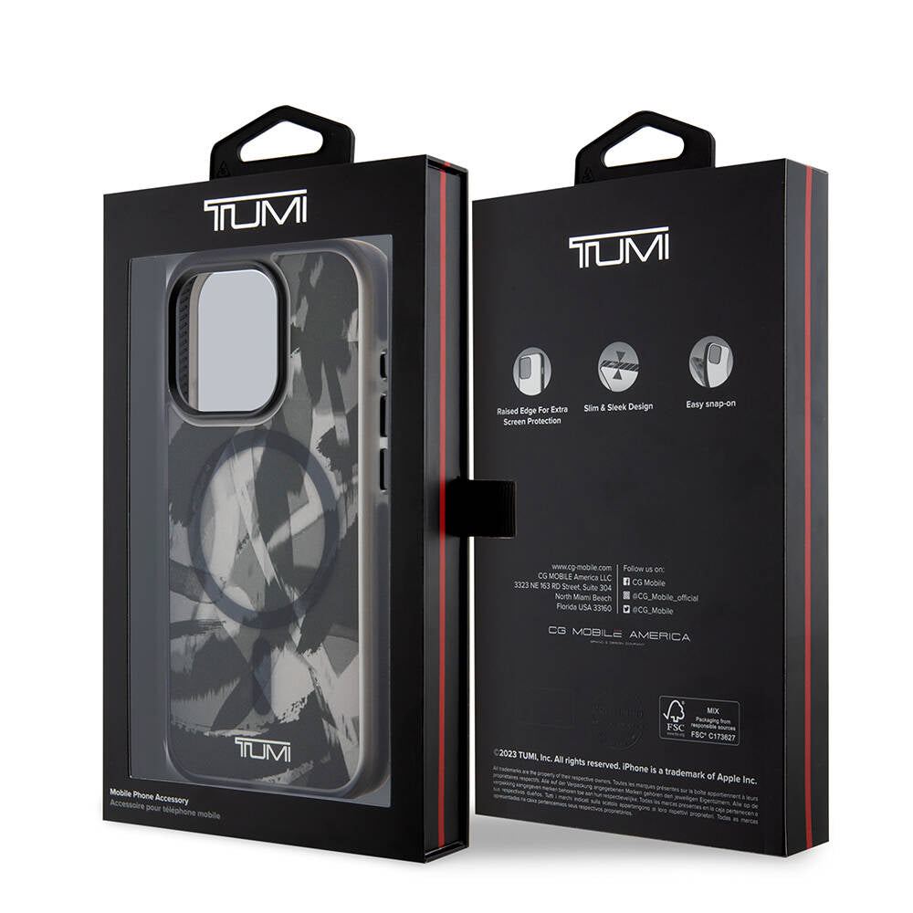 Apple iPhone 15 Pro Kılıf TUMI Orjinal Lisanslı Magsafe Şarj Özellikli Buzlanmış Saydam Fırça Kamuflajı Desenli Kapak Siyah