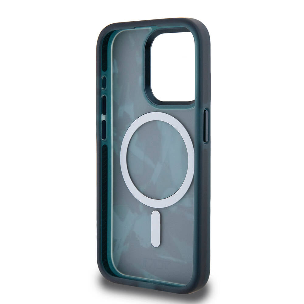 Apple iPhone 15 Pro Kılıf TUMI Orjinal Lisanslı Magsafe Şarj Özellikli Buzlanmış Saydam Fırça Kamuflajı Desenli Kapak Siyah