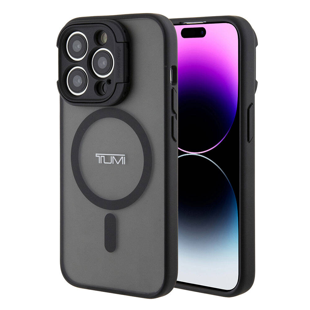 Apple iPhone 15 Pro Kılıf TUMI Orjinal Lisanslı Magsafe Şarj Özellikli Kamera Standlı Buzlu Mat Kapak Siyah