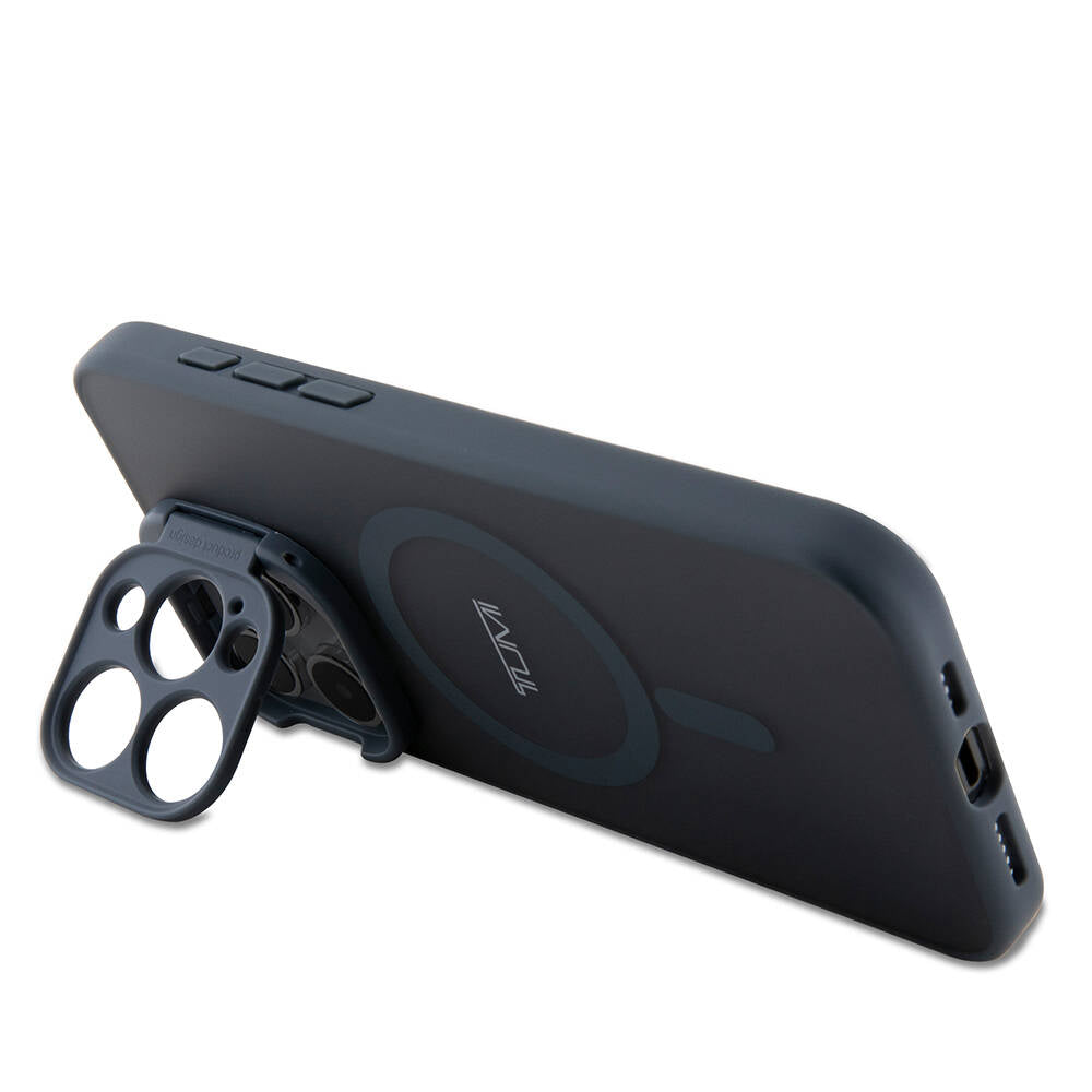 Apple iPhone 15 Pro Kılıf TUMI Orjinal Lisanslı Magsafe Şarj Özellikli Kamera Standlı Buzlu Mat Kapak Siyah