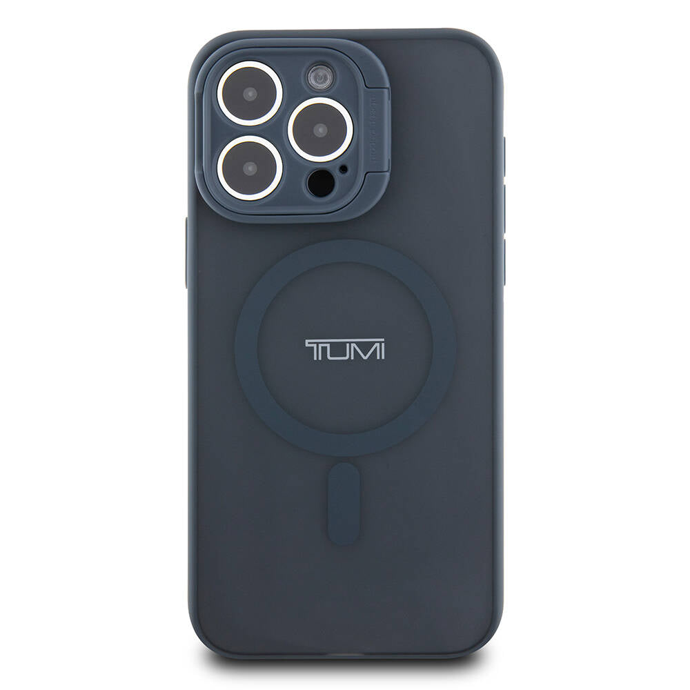 Apple iPhone 15 Pro Kılıf TUMI Orjinal Lisanslı Magsafe Şarj Özellikli Kamera Standlı Buzlu Mat Kapak Siyah