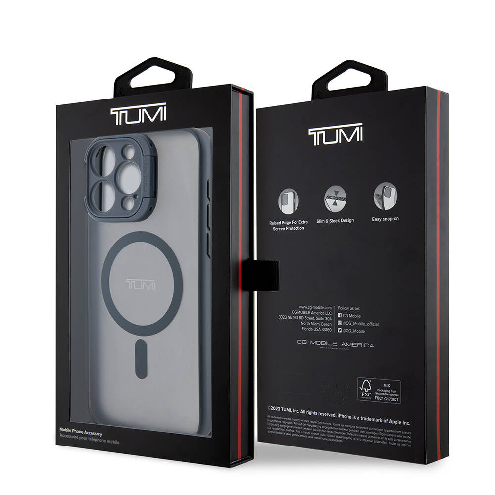 Apple iPhone 15 Pro Kılıf TUMI Orjinal Lisanslı Magsafe Şarj Özellikli Kamera Standlı Buzlu Mat Kapak Siyah