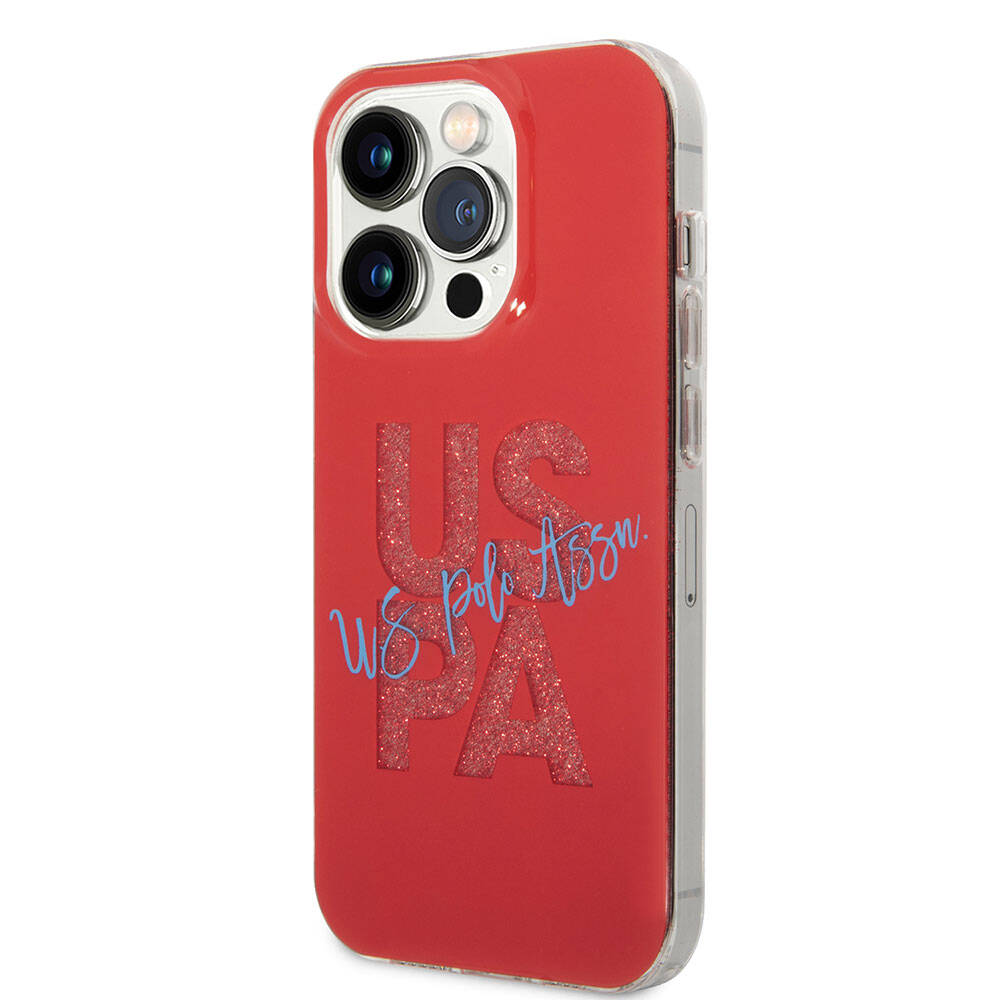 Apple iPhone 15 Pro Kılıf U.S. Polo Assn. Orjinal Lisanslı Simli Parlak Alfabe Tasarım Kapak Siyah