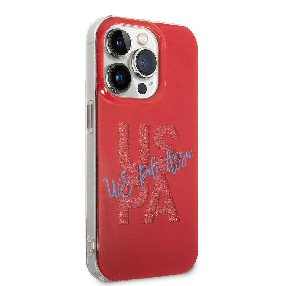 Apple iPhone 15 Pro Kılıf U.S. Polo Assn. Orjinal Lisanslı Simli Parlak Alfabe Tasarım Kapak Kırmızı