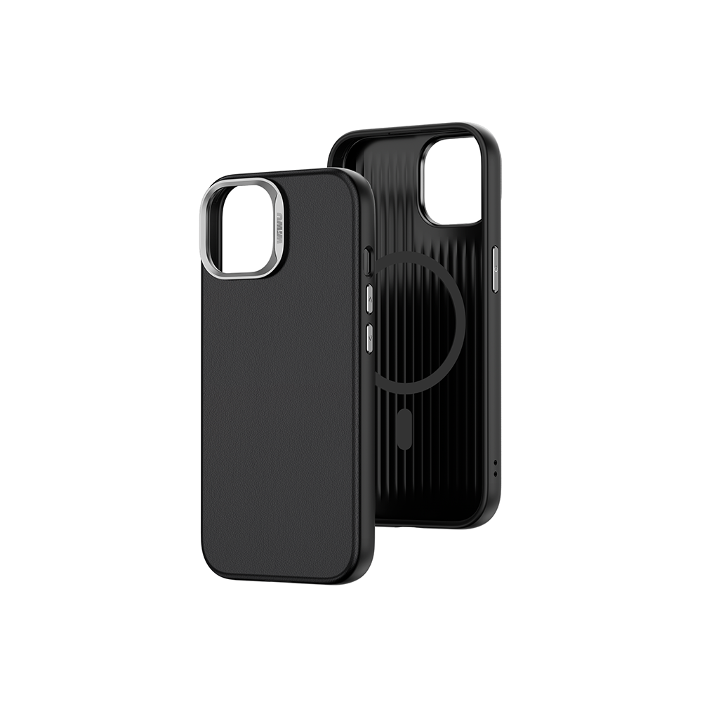 Apple iPhone 15 Pro Kılıf Wiwu SP-019 Magsafe Şarj Özellikli Vegan Leather Deri Kapak Gri