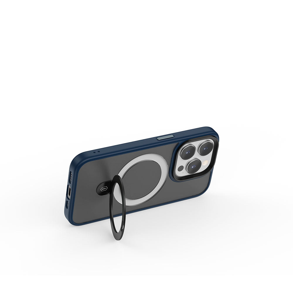 Apple iPhone 15 Pro Kılıf Wiwu ZMM-010 Magsafe Şarj Özellikli Mat Arka Yüzey Standlı Kapak Mor