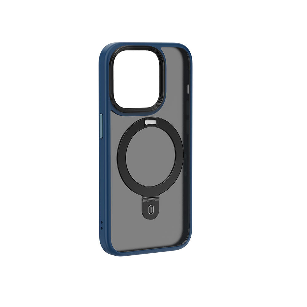 Apple iPhone 15 Pro Kılıf Wiwu ZMM-010 Magsafe Şarj Özellikli Mat Arka Yüzey Standlı Kapak Mavi