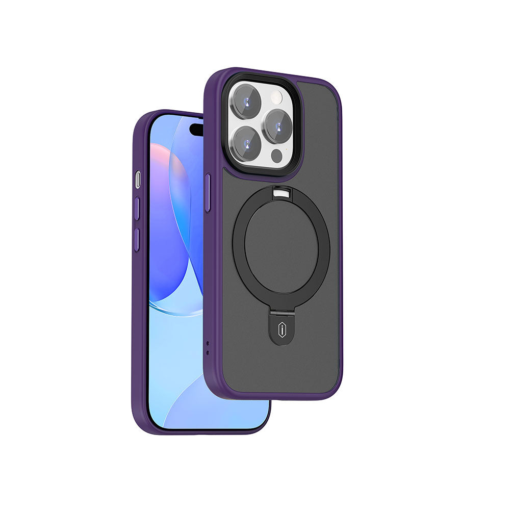 Apple iPhone 15 Pro Kılıf Wiwu ZMM-010 Magsafe Şarj Özellikli Mat Arka Yüzey Standlı Kapak Mavi