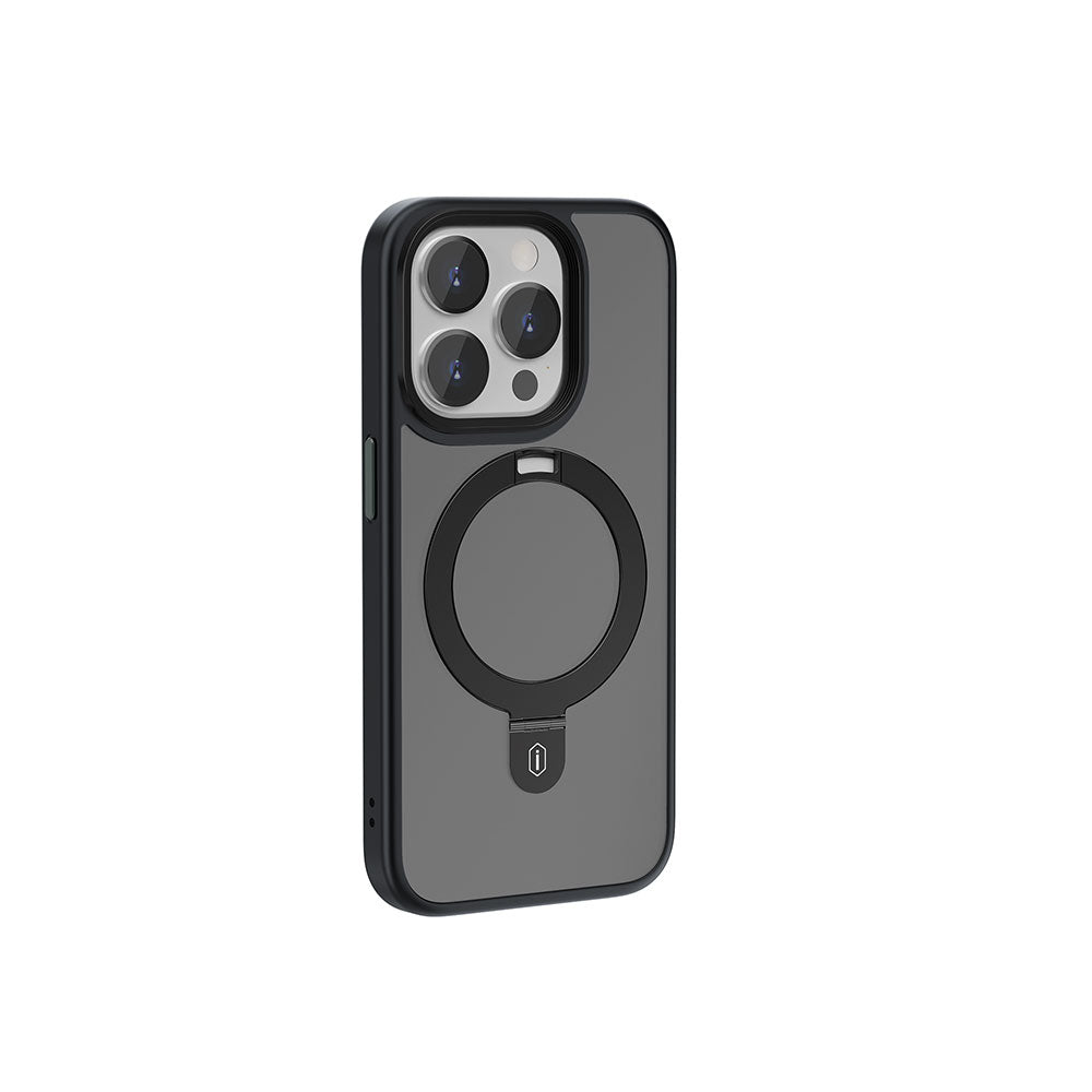 Apple iPhone 15 Pro Kılıf Wiwu ZMM-010 Magsafe Şarj Özellikli Mat Arka Yüzey Standlı Kapak Siyah