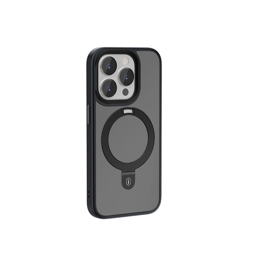 Apple iPhone 15 Pro Kılıf Wiwu ZMM-010 Magsafe Şarj Özellikli Mat Arka Yüzey Standlı Kapak Siyah