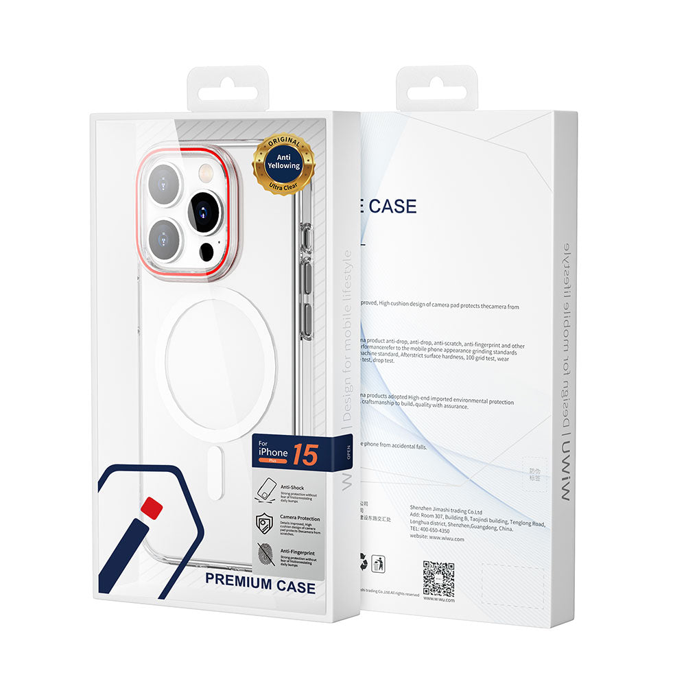 Apple iPhone 15 Pro Kılıf Wiwu ZYS-013 Magsafe Şarj Özellikli Renkli Kamera Çerçeveli Şeffaf Jelly Kapak Beyaz