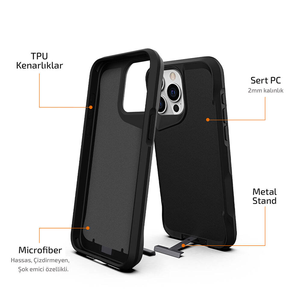 Apple iPhone 15 Pro Kılıf Zore Airbag Kenarlı T-Max Mat Standlı Kapak Gri