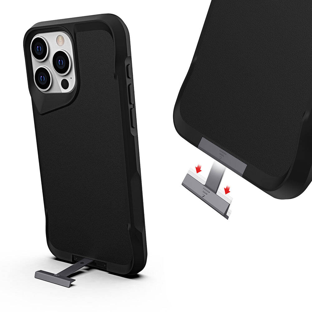 Apple iPhone 15 Pro Kılıf Zore Airbag Kenarlı T-Max Mat Standlı Kapak Siyah