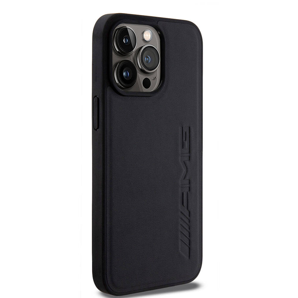 Apple iPhone 15 Pro Max Kılıf AMG Orjinal Lisanslı Magsafe Şarj Özellikli Deri Sıcak Damgalı Kapak Siyah