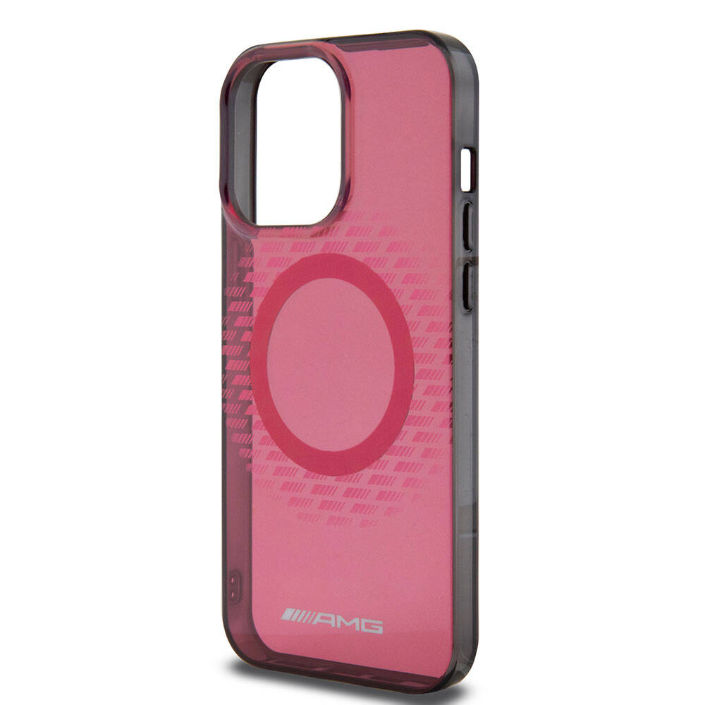 Apple iPhone 15 Pro Max Kılıf AMG Orjinal Lisanslı Magsafe Şarj Özellikli Eşkenar Dörtgen Desenli Transparan Kapak Kırmızı