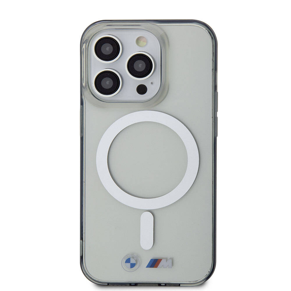 Apple iPhone 15 Pro Max Kılıf BMW Magsafe Şarj Özellikli Transparan Silver Ring Orjinal Lisanslı Kapak Renksiz