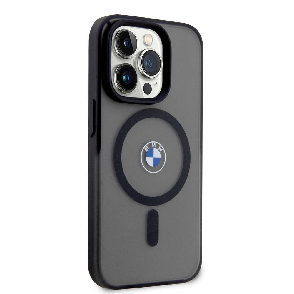 Apple iPhone 15 Pro Max Kılıf BMW Orjinal Lisanslı Magsafe Şarj Özellikli IML Baskı Logolu Buzlu Mat Kapak Siyah