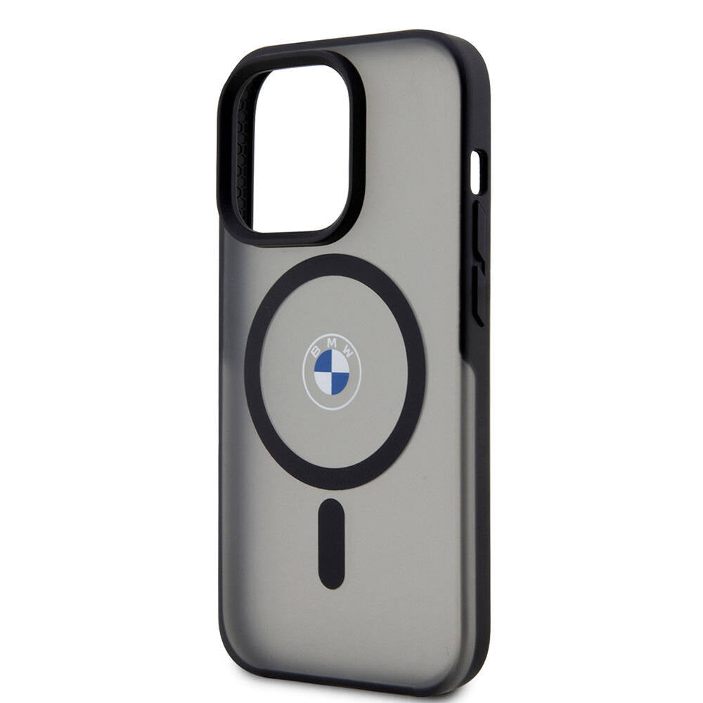 Apple iPhone 15 Pro Max Kılıf BMW Orjinal Lisanslı Magsafe Şarj Özellikli IML Baskı Logolu Buzlu Mat Kapak Siyah