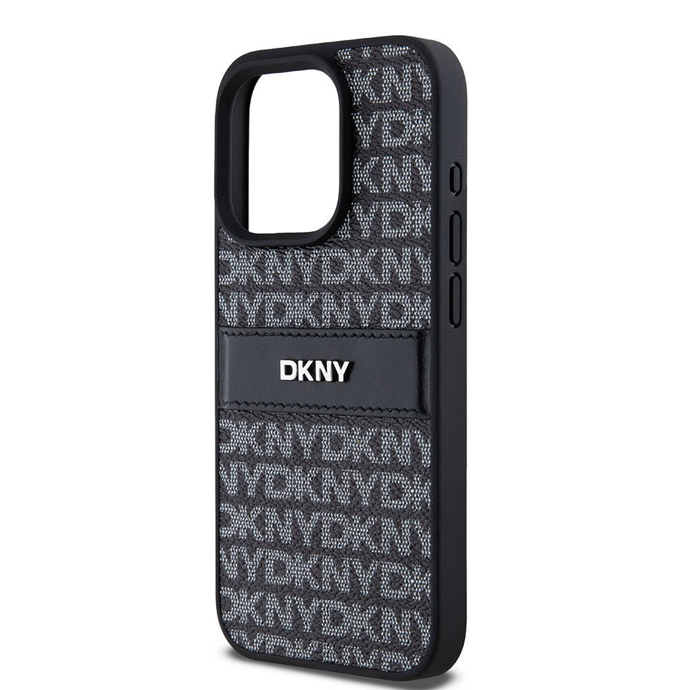 Apple iPhone 15 Pro Max Kılıf DKNY Orjinal Lisanslı 3D Yazılı Repeat Texture Pattern Kapak Siyah