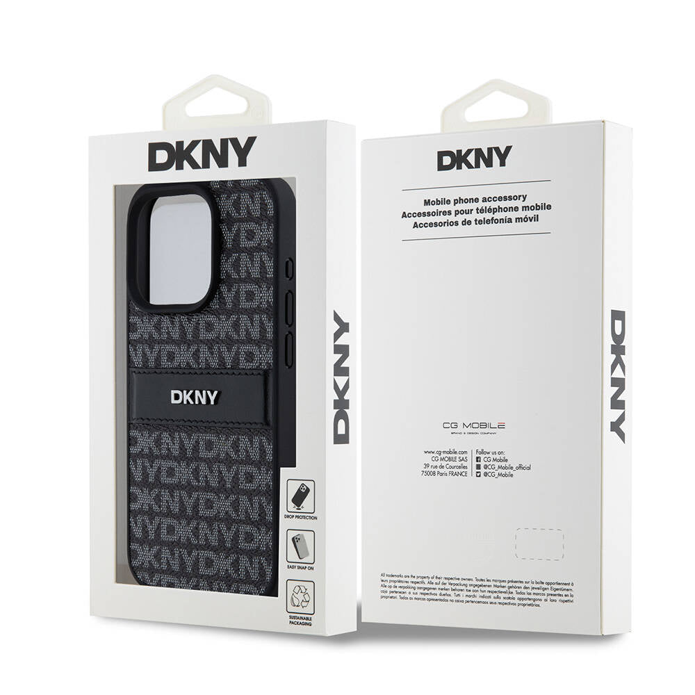 Apple iPhone 15 Pro Max Kılıf DKNY Orjinal Lisanslı 3D Yazılı Repeat Texture Pattern Kapak Siyah