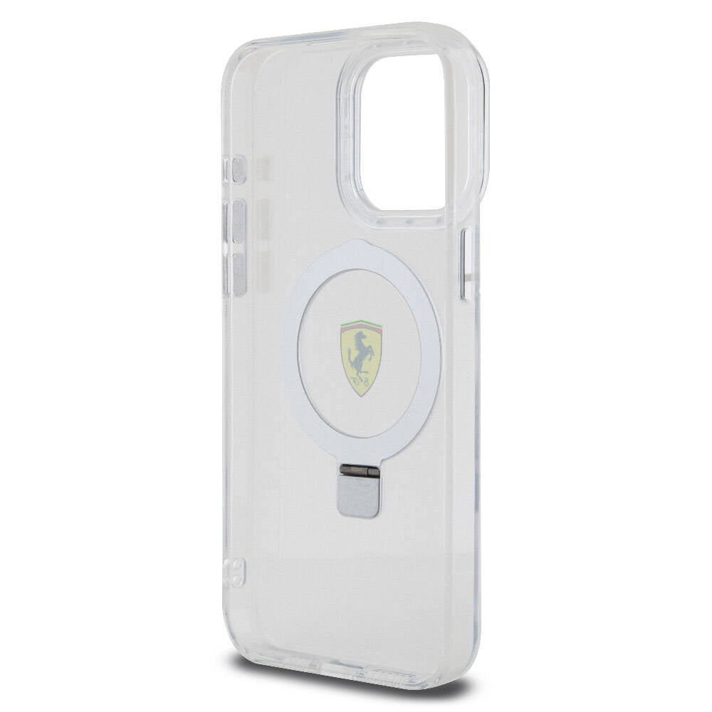 Apple iPhone 15 Pro Max Kılıf Ferrari Magsafe Şarj Özellikli Standlı Buzlu Yüzey Dizayn Kapak Kırmızı