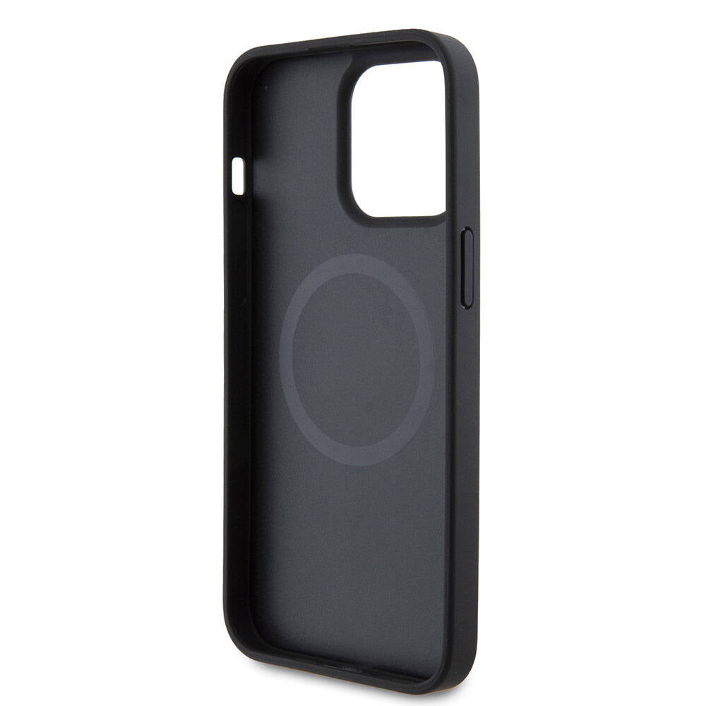 Apple iPhone 15 Pro Max Kılıf Ferrari Orjinal Lisanslı Magsafe Şarj Özellikli Metal Logolu PU Karbon Kapak Siyah