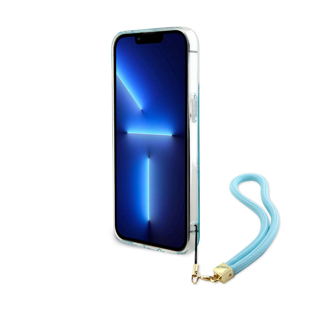 Apple iPhone 15 Pro Max Kılıf Guess Orjinal Lisanslı Desenli Yazı Logolu Askı İpli Holografik Glitter Peony Kapak Pembe