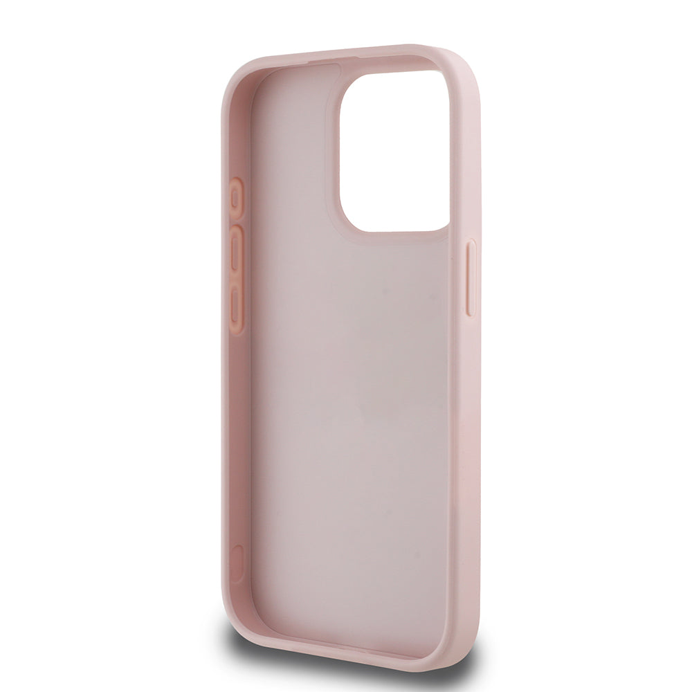 Apple iPhone 15 Pro Max Kılıf Guess Orjinal Lisanslı Gül Baskılı Büyük Metal Logo Dizaynlı Kapak Pembe