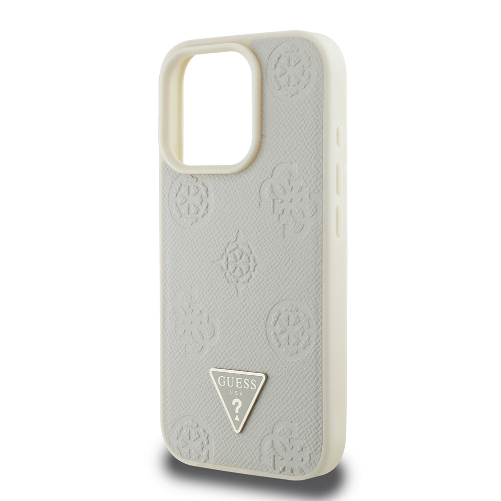 Apple iPhone 15 Pro Max Kılıf Guess Orjinal Lisanslı M-safe Şarj Özellikli Sıcak Baskılı Üçgen Logolu PU Deri Peony Kapak Siyah