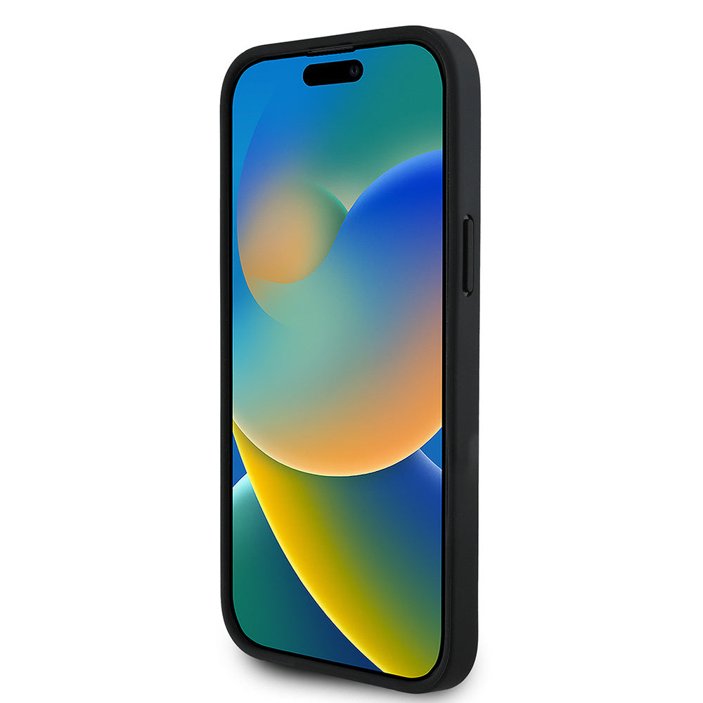 Apple iPhone 15 Pro Max Kılıf Guess Orjinal Lisanslı M-safe Şarj Özellikli Taneli Çiçek Tasarımlı Metal Yazı Logolu Kapak Kırmızı