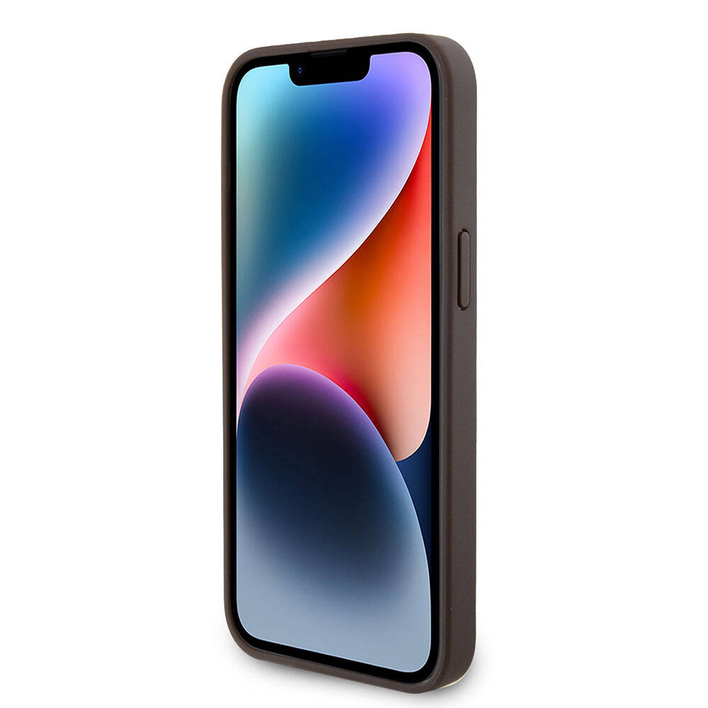 Apple iPhone 15 Pro Max Kılıf Guess Orjinal Lisanslı PU Deri Askılı Taşlı Üçgen Logo 4G Desenli Strass Crossbody Kapak Siyah