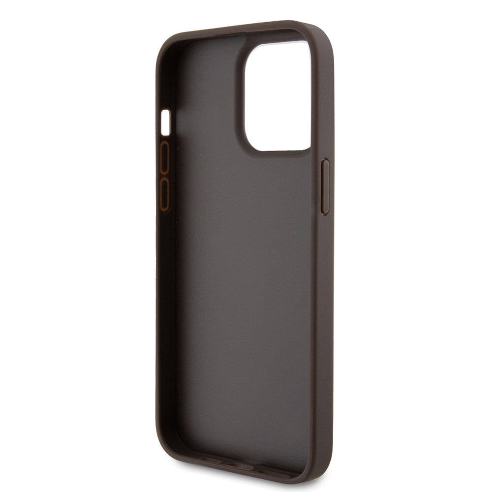 Apple iPhone 15 Pro Max Kılıf Guess Orjinal Lisanslı PU Deri Askılı Taşlı Üçgen Logo 4G Desenli Strass Crossbody Kapak Siyah