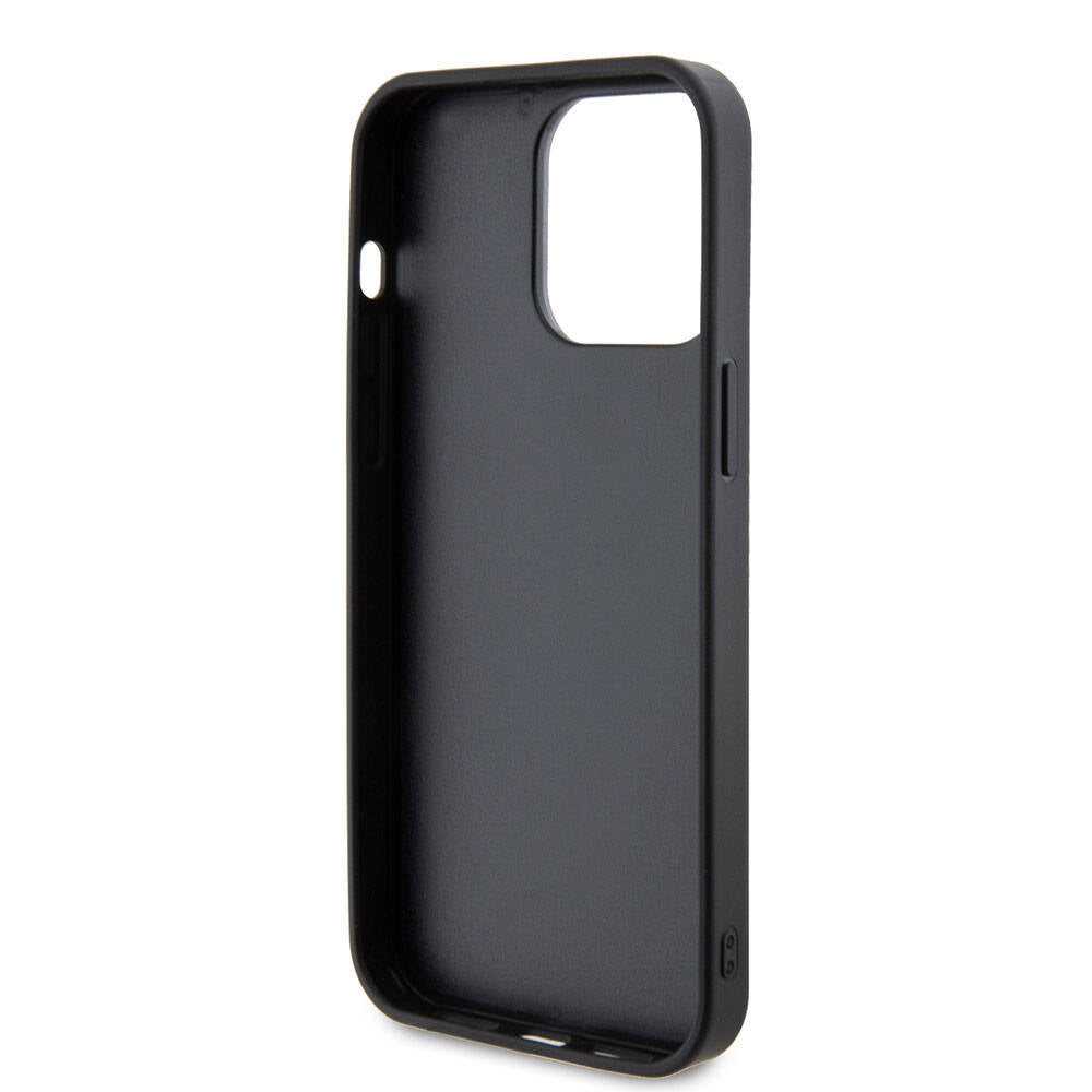 Apple iPhone 15 Pro Max Kılıf Guess Orjinal Lisanslı Taşlı Arka Yüzey Metal Yazı Logolu Kapak Pembe Açık