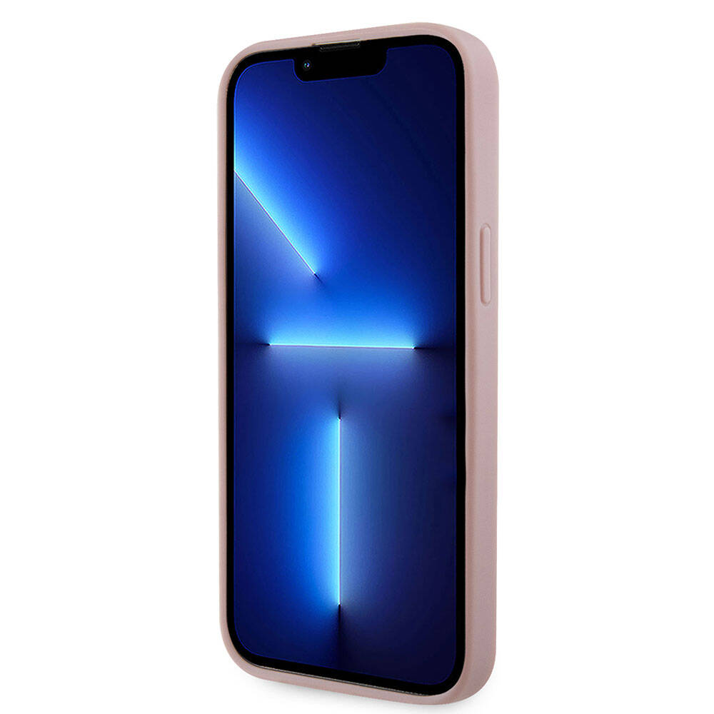 Apple iPhone 15 Pro Max Kılıf Guess Orjinal Lisanslı Taşlı Arka Yüzey Üçgen Logolu Kapak Pembe