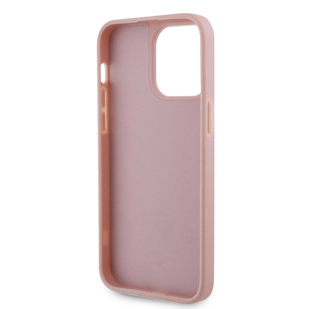 Apple iPhone 15 Pro Max Kılıf Guess Orjinal Lisanslı Taşlı Arka Yüzey Üçgen Logolu Kapak Gümüş