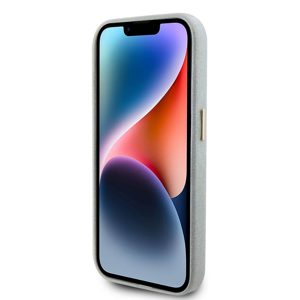 Apple iPhone 15 Pro Max Kılıf Guess Orjinal Lisanslı Yazı Logolu Glitter Glossy Script Kapak Gri