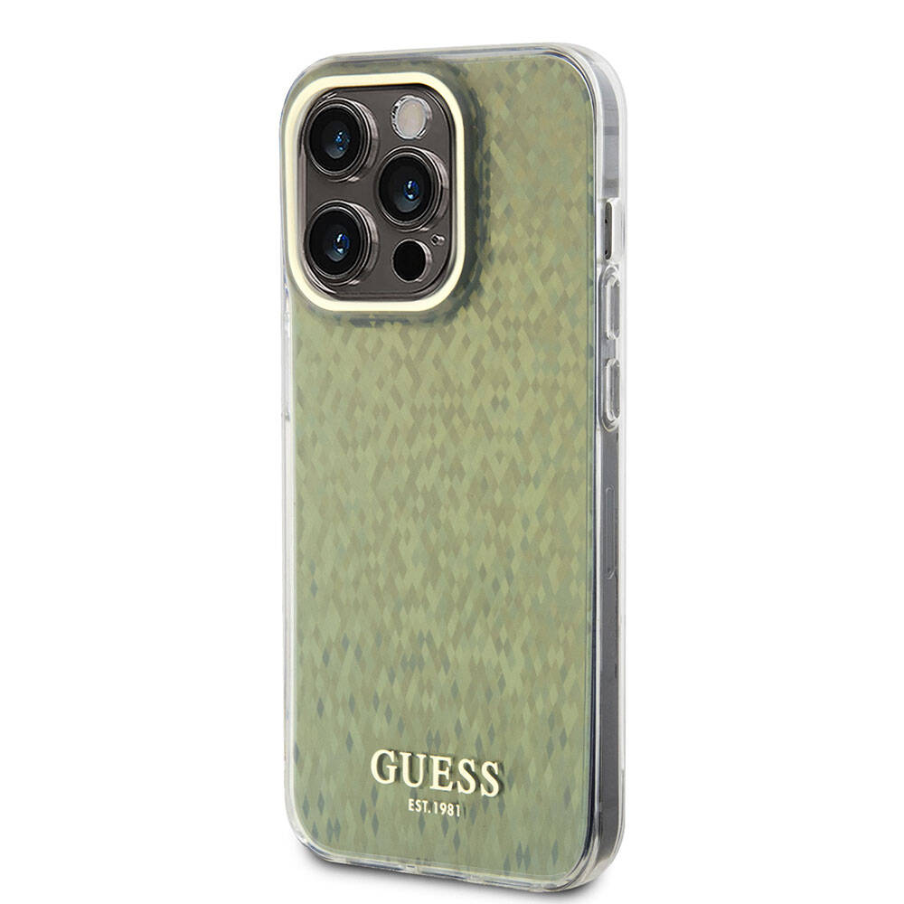 Apple iPhone 15 Pro Max Kılıf Guess Orjinal Lisanslı Yazı Logolu Mirror Disco Kapak Mor