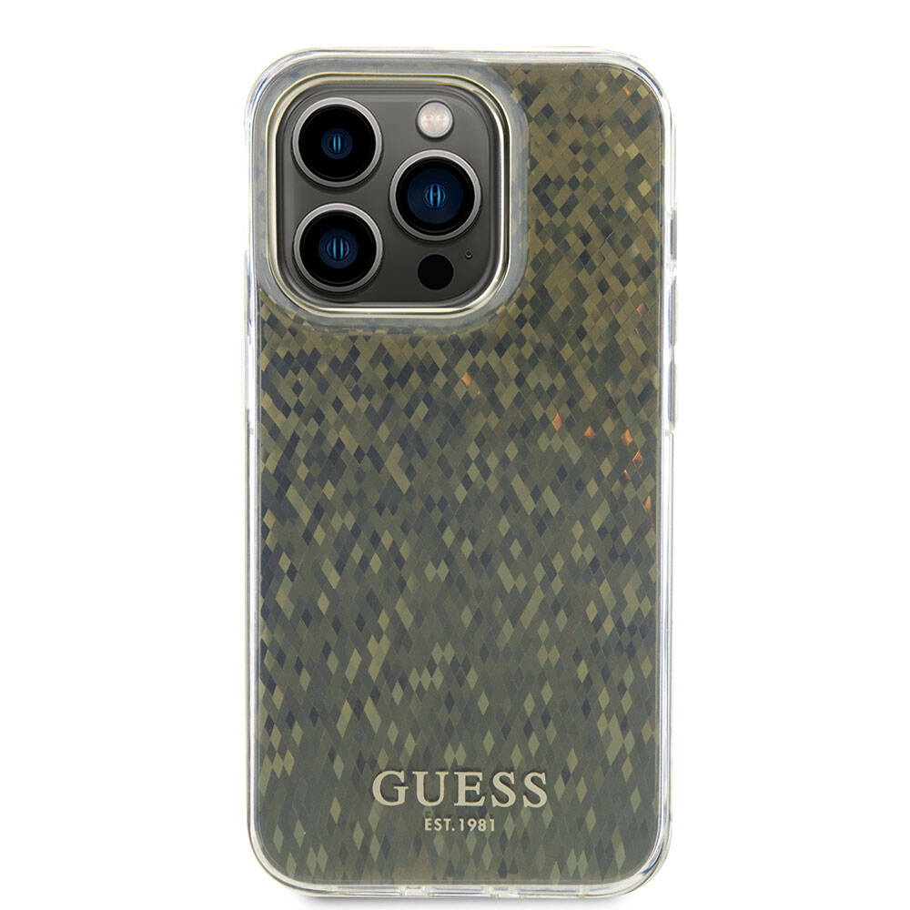 Apple iPhone 15 Pro Max Kılıf Guess Orjinal Lisanslı Yazı Logolu Mirror Disco Kapak Gold