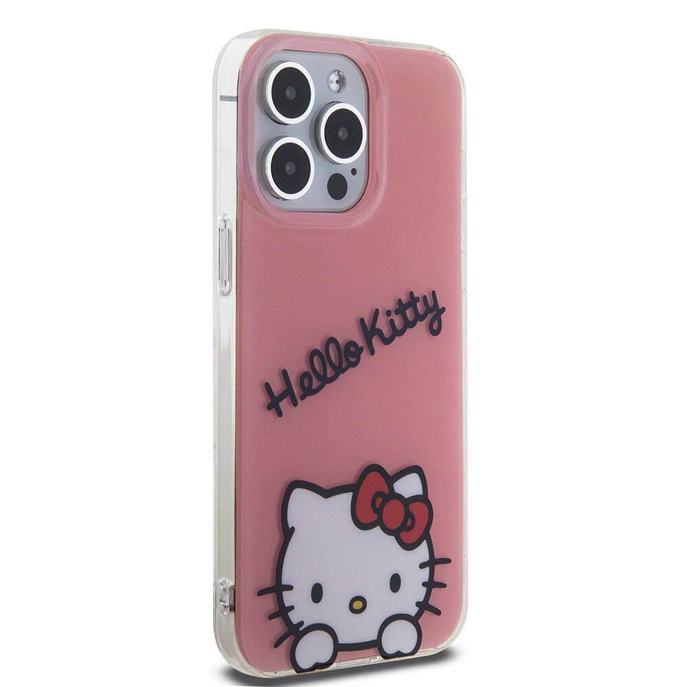 Apple iPhone 15 Pro Max Kılıf Hello Kitty Orjinal Lisanslı Askılı Yazı ve İkonik Logolu Daydreaming Kapak Beyaz