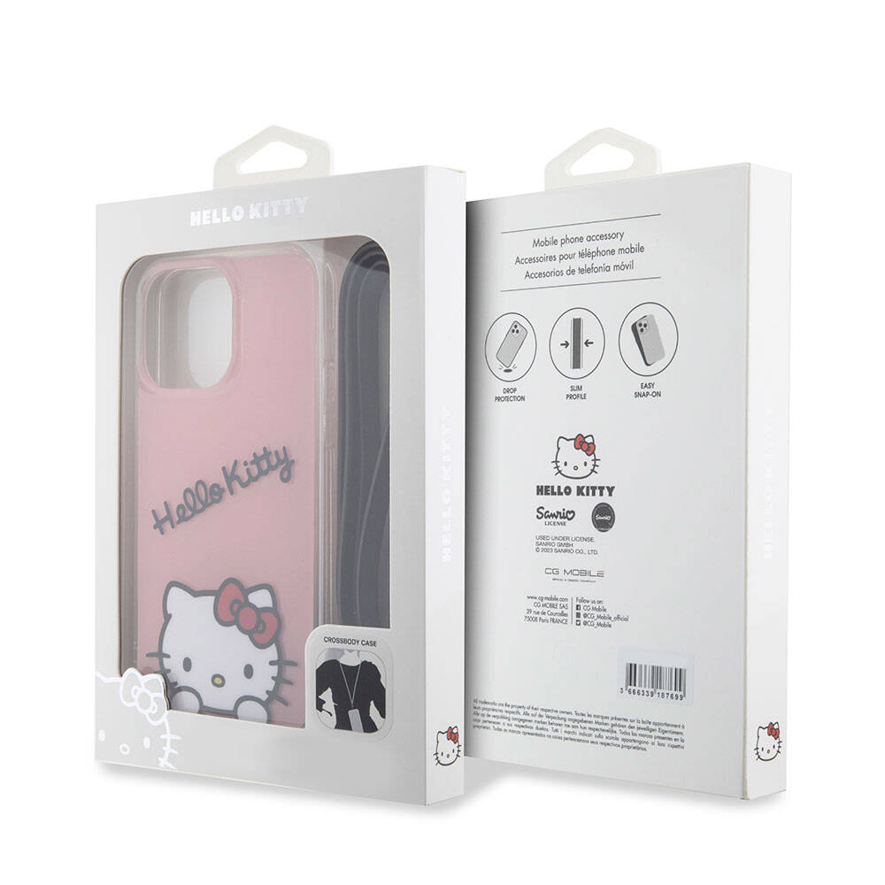 Apple iPhone 15 Pro Max Kılıf Hello Kitty Orjinal Lisanslı Askılı Yazı ve İkonik Logolu Daydreaming Kapak Beyaz