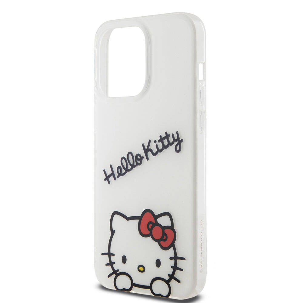 Apple iPhone 15 Pro Max Kılıf Hello Kitty Orjinal Lisanslı Askılı Yazı ve İkonik Logolu Daydreaming Kapak Beyaz