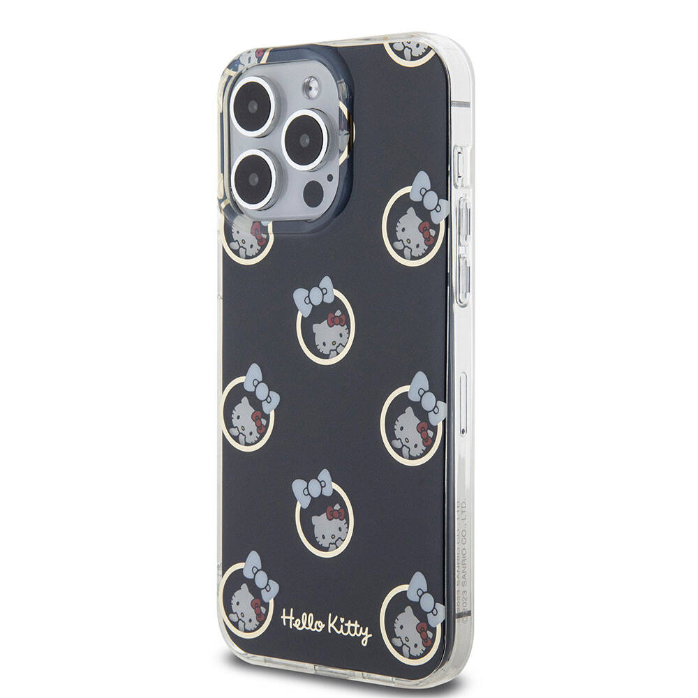 Apple iPhone 15 Pro Max Kılıf Hello Kitty Orjinal Lisanslı Elektroplating Kaplama Kabarcık Baskılı Kapak Beyaz