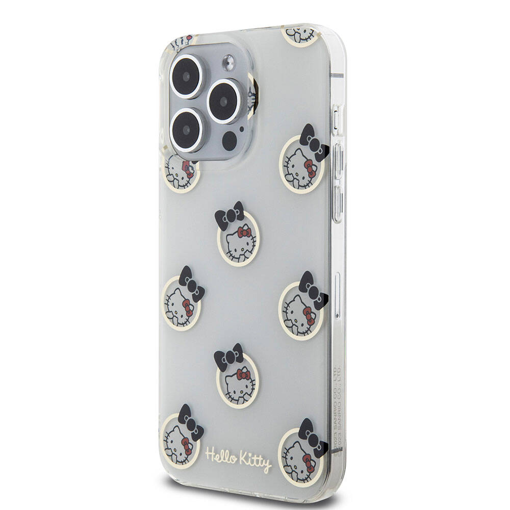 Apple iPhone 15 Pro Max Kılıf Hello Kitty Orjinal Lisanslı Elektroplating Kaplama Kabarcık Baskılı Kapak Siyah