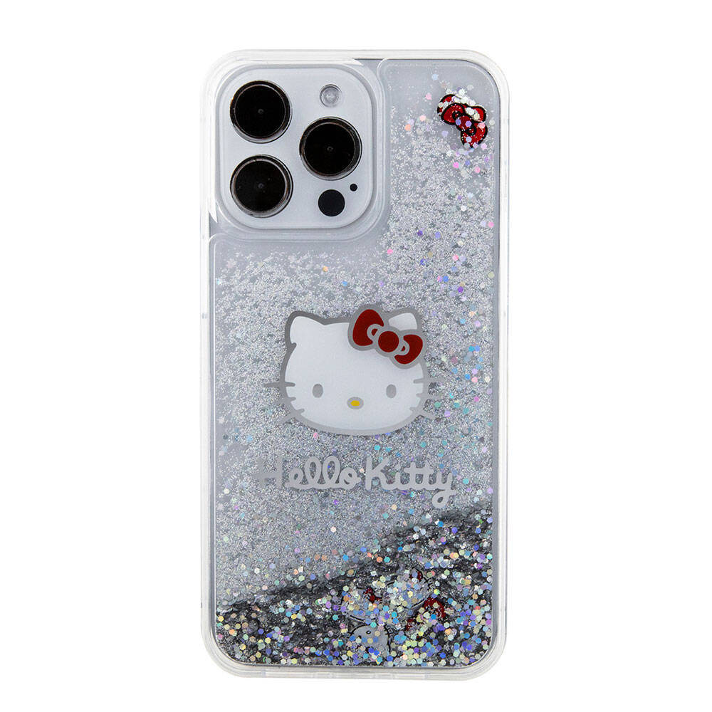 Apple iPhone 15 Pro Max Kılıf Hello Kitty Orjinal Lisanslı İkonik Sıvılı Glitter Kapak Pembe