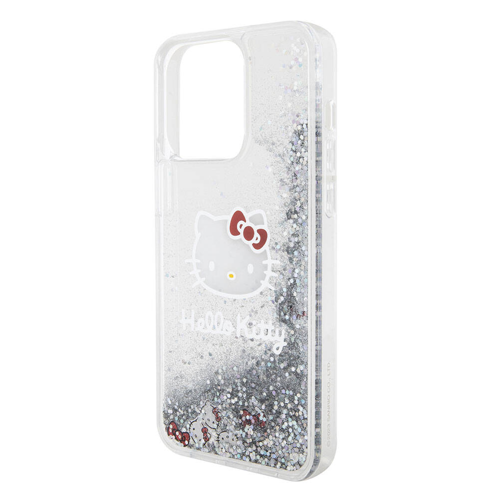 Apple iPhone 15 Pro Max Kılıf Hello Kitty Orjinal Lisanslı İkonik Sıvılı Glitter Kapak Pembe