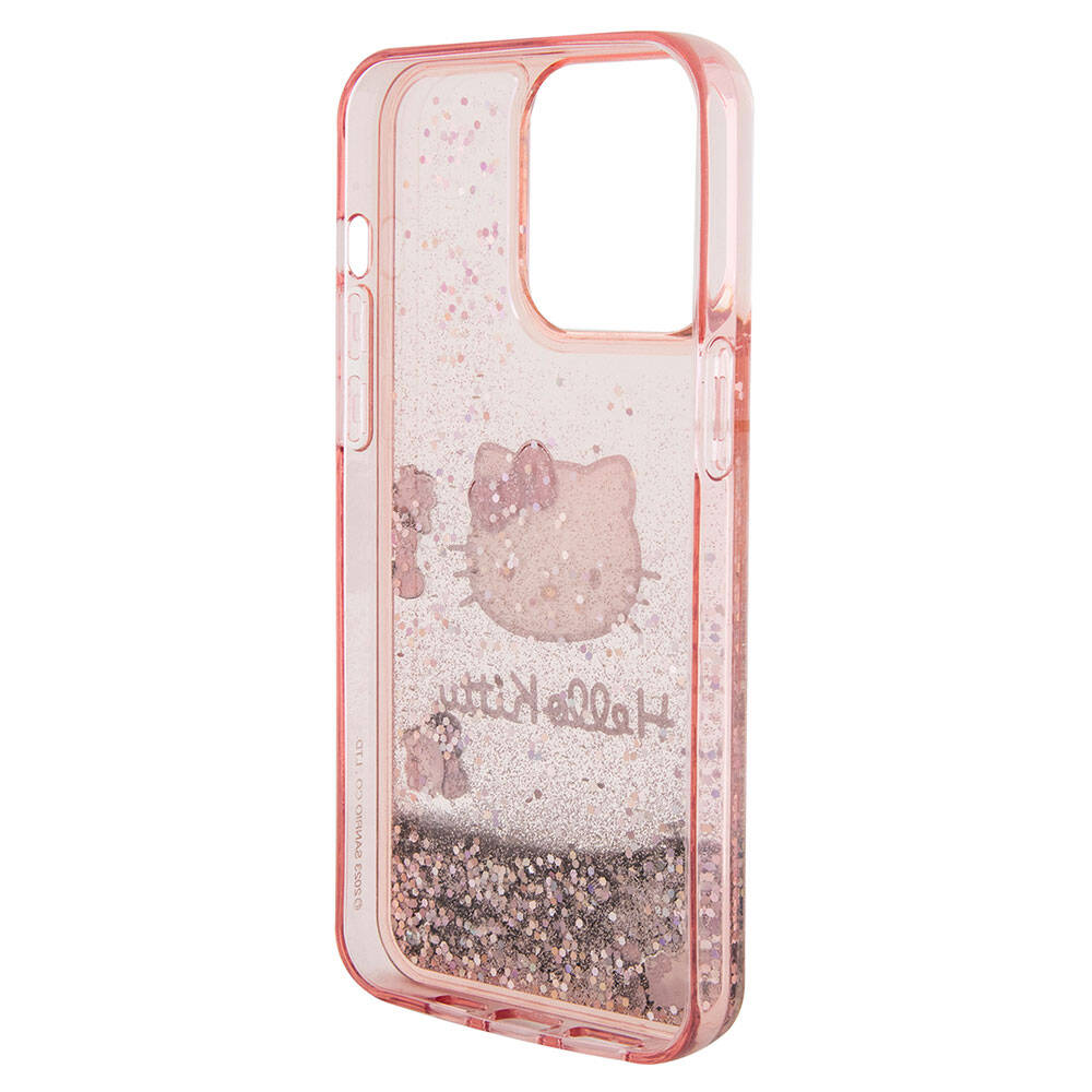 Apple iPhone 15 Pro Max Kılıf Hello Kitty Orjinal Lisanslı İkonik Sıvılı Glitter Kapak Pembe
